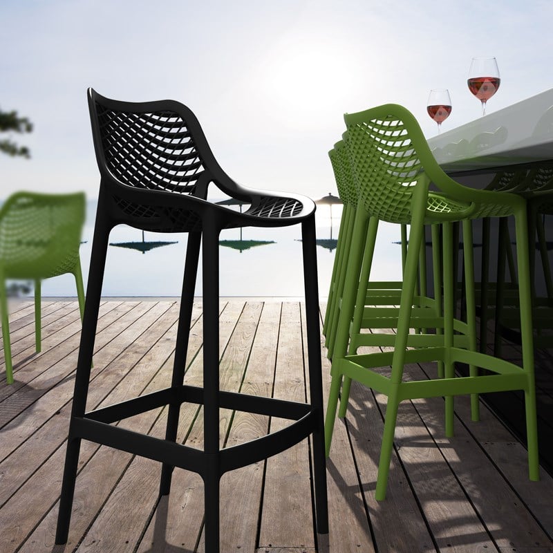 Pemberly Row Polypropylene Patio Bar Stool in Black - Set of 2