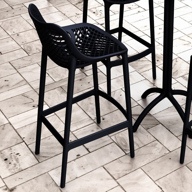 Pemberly Row Polypropylene Patio Bar Stool in Black - Set of 2
