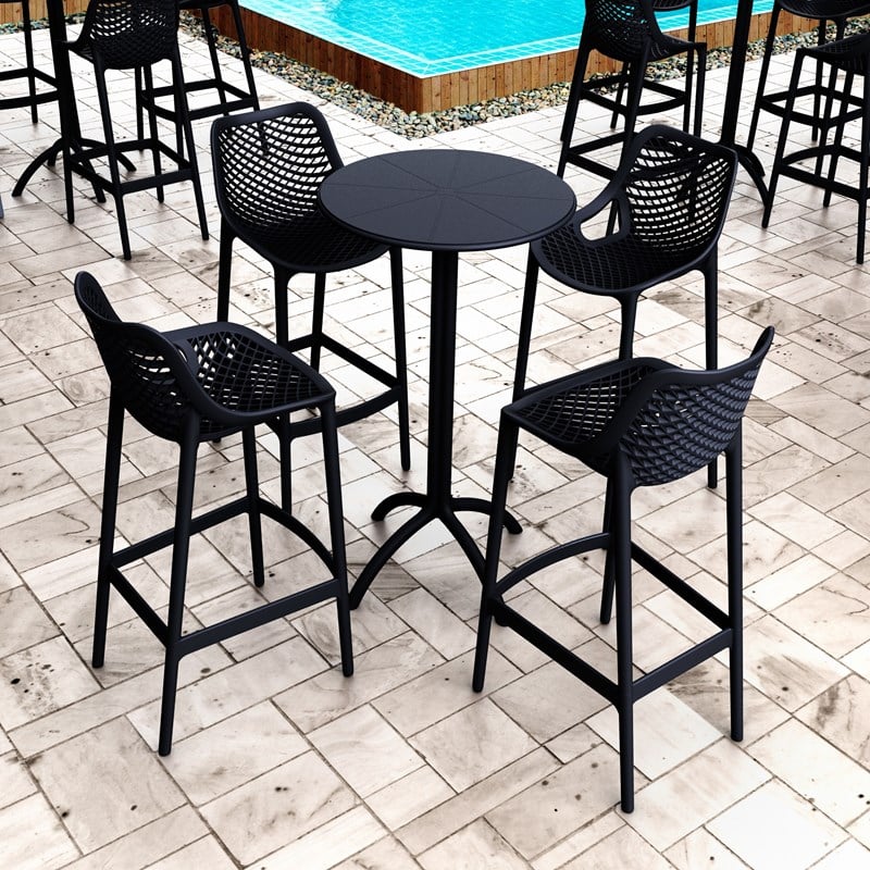 Pemberly Row Polypropylene Patio Bar Stool in Black - Set of 2