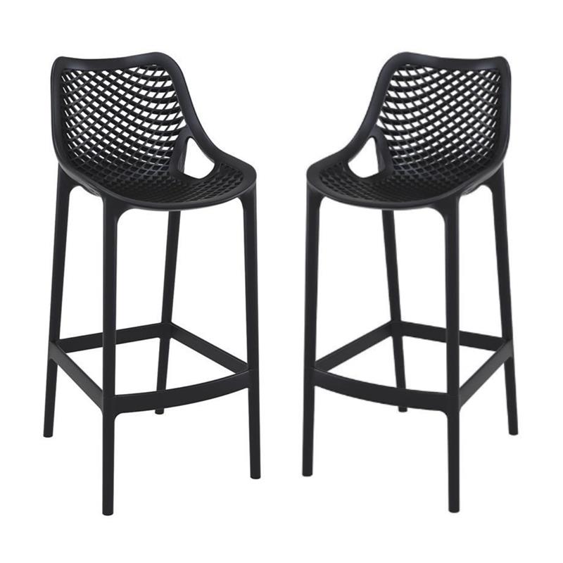 Pemberly Row Polypropylene Patio Bar Stool in Black - Set of 2