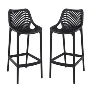 Pemberly Row Polypropylene Patio Bar Stool in Black - Set of 2
