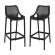 Pemberly Row Polypropylene Patio Bar Stool in Black - Set of 2