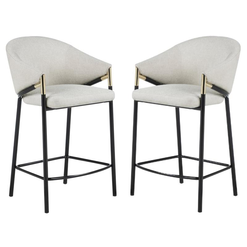 Pemberly Row Sloped Arm Counter Height Stool in Beige & Glossy Black - Set of 2