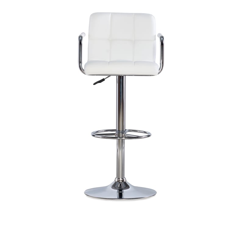 Pemberly Row Quilted Back Metal Swivel Bar Stool in Chrome and White - Set of 2