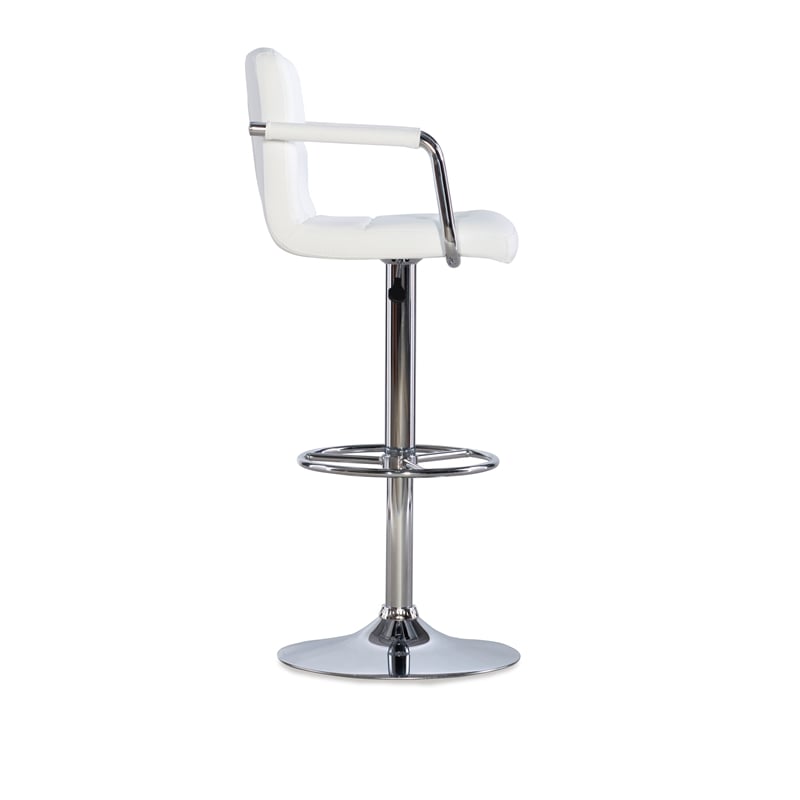 Pemberly Row Quilted Back Metal Swivel Bar Stool in Chrome and White - Set of 2