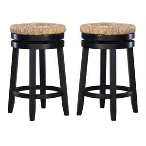 Pemberly Row 25.5&quot Wood Swivel Counter Stool in Black - Set of 2