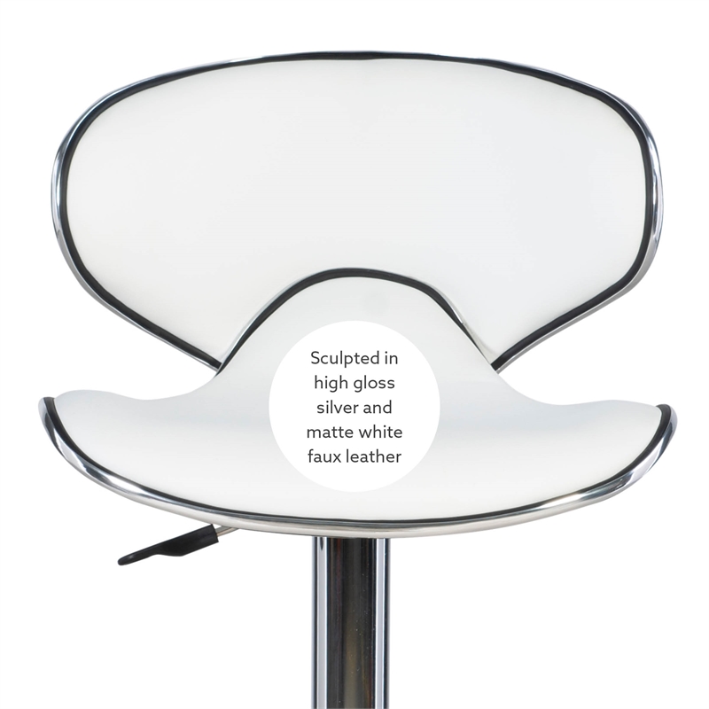 Pemberly Row Rounded Back Metal Adjustable Barstool in White - Set of 2