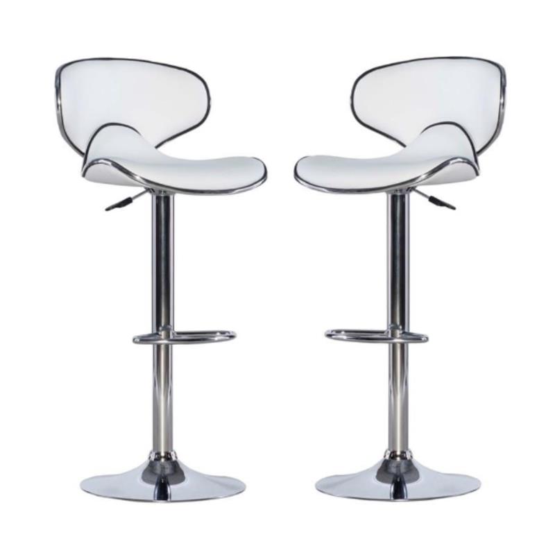 Pemberly Row Rounded Back Metal Adjustable Barstool in White - Set of 2