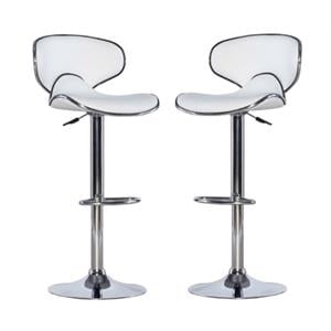 Pemberly Row Rounded Back Metal Adjustable Barstool in White - Set of 2