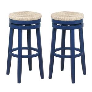 Pemberly Row 31&quot Wood Swivel Barstool in Navy Blue - Set of 2