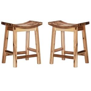 Pemberly Row 24&quot Saddle Wood Counter Stool in Light Natural Brown - Set of 2
