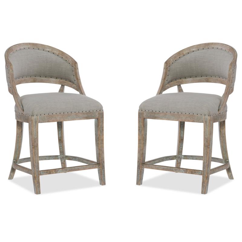 Pemberly Row Fabric Barrel Back Counter Stool in Soft Gray - Set of 2
