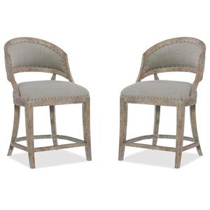 Pemberly Row Fabric Barrel Back Counter Stool in Soft Gray - Set of 2