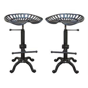 Pemberly Row Adjustable Tractor Seat Stool in Black - Set of 2