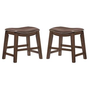 Pemberly Row 20&quot Faux Leather Saddle Dining Stool in Brown - Set of 2