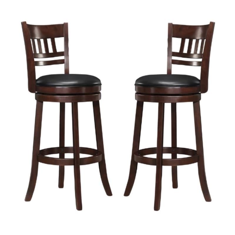 Pemberly Row Faux Leather Swivel Bar Stool in Dark Cherry - Set of 2