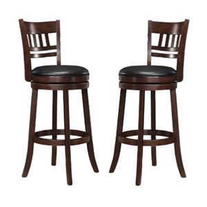 Pemberly Row Faux Leather Swivel Bar Stool in Dark Cherry - Set of 2
