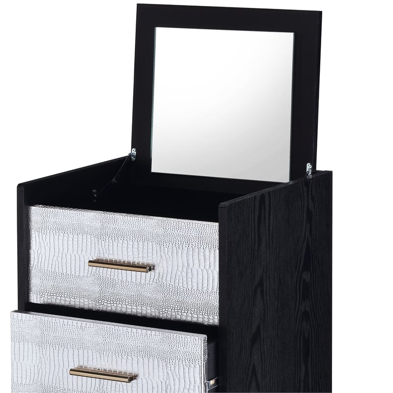Pemberly Row Contemporary Jewelry Armoire in Black & Gold Finish