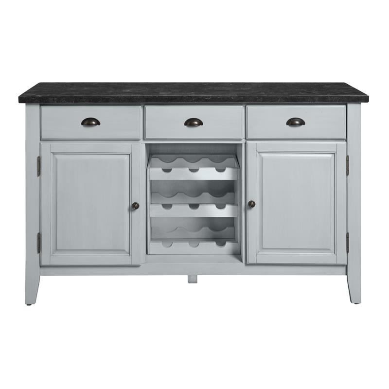 Pemberly Row Contemporary Server in Marble & Antique White Finish