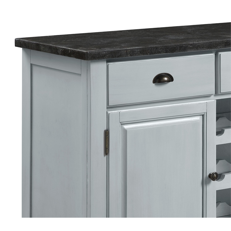 Pemberly Row Contemporary Server in Marble & Antique White Finish