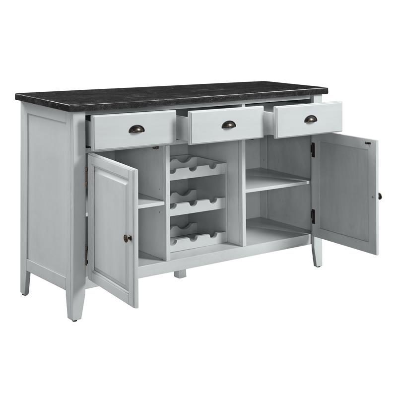 Pemberly Row Contemporary Server in Marble & Antique White Finish