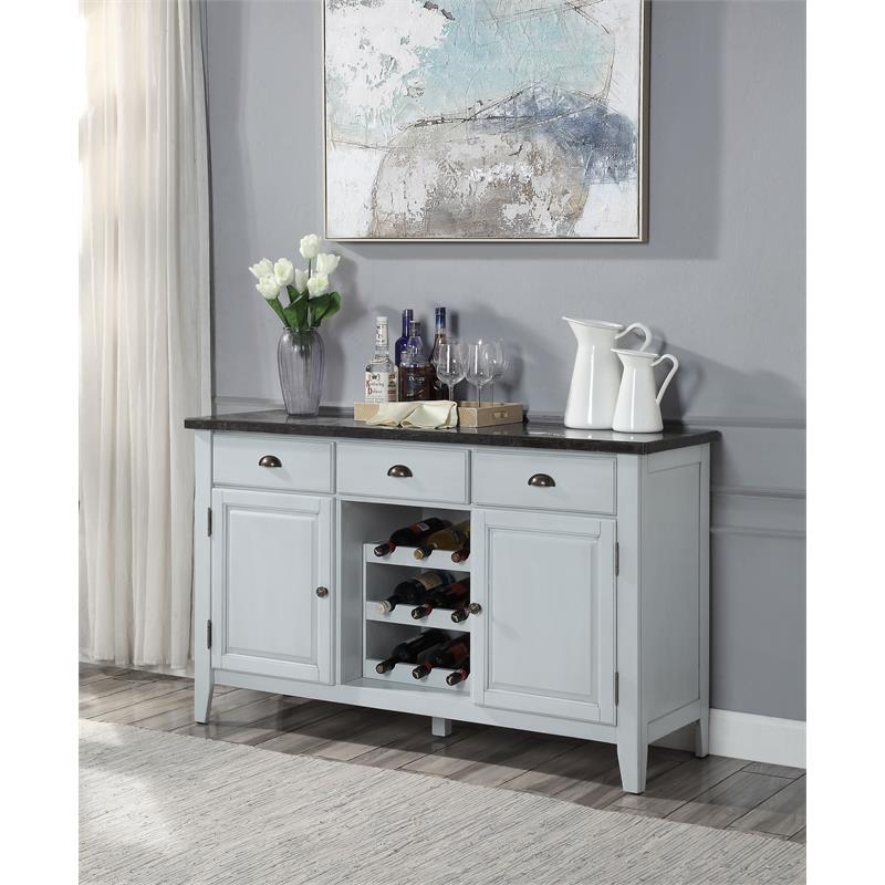 Pemberly Row Contemporary Server in Marble & Antique White Finish