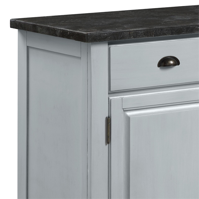 Pemberly Row Contemporary Server in Marble & Antique White Finish