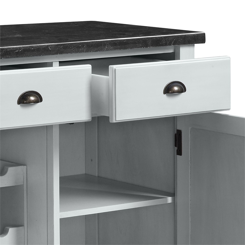 Pemberly Row Contemporary Server in Marble & Antique White Finish