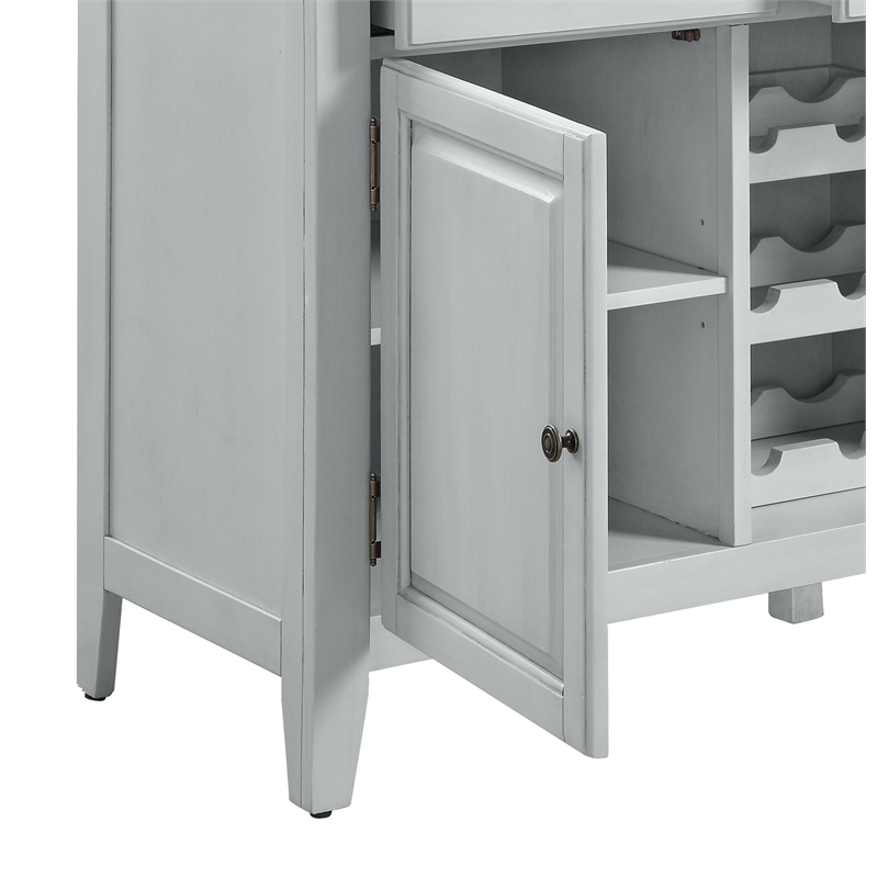 Pemberly Row Contemporary Server in Marble & Antique White Finish