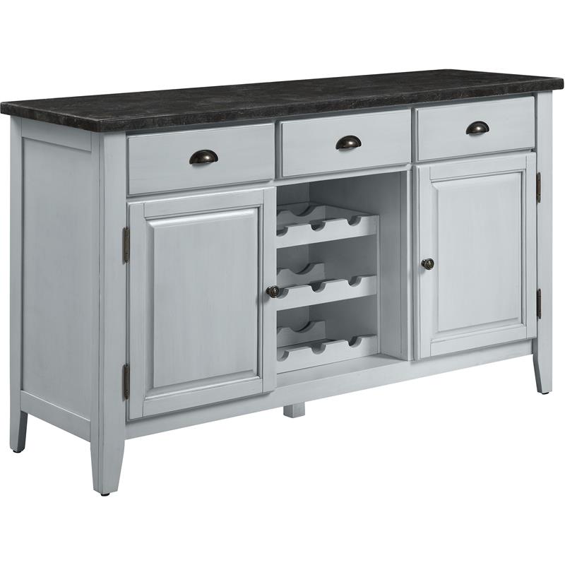 Pemberly Row Contemporary Server in Marble & Antique White Finish