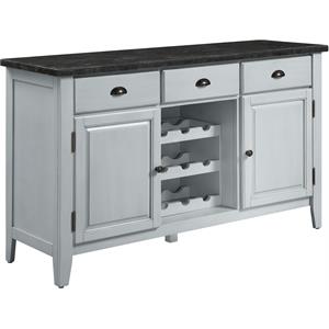Pemberly Row Contemporary Server in Marble & Antique White Finish