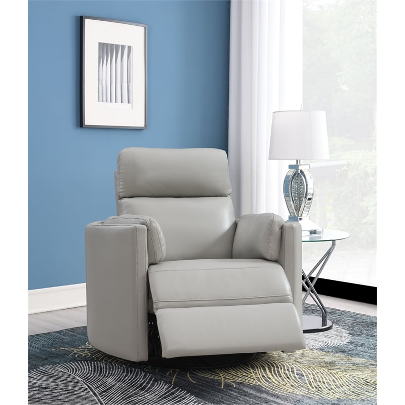 Pemberly Row Modern Wooden Glider Recliner with Swivel in Gray