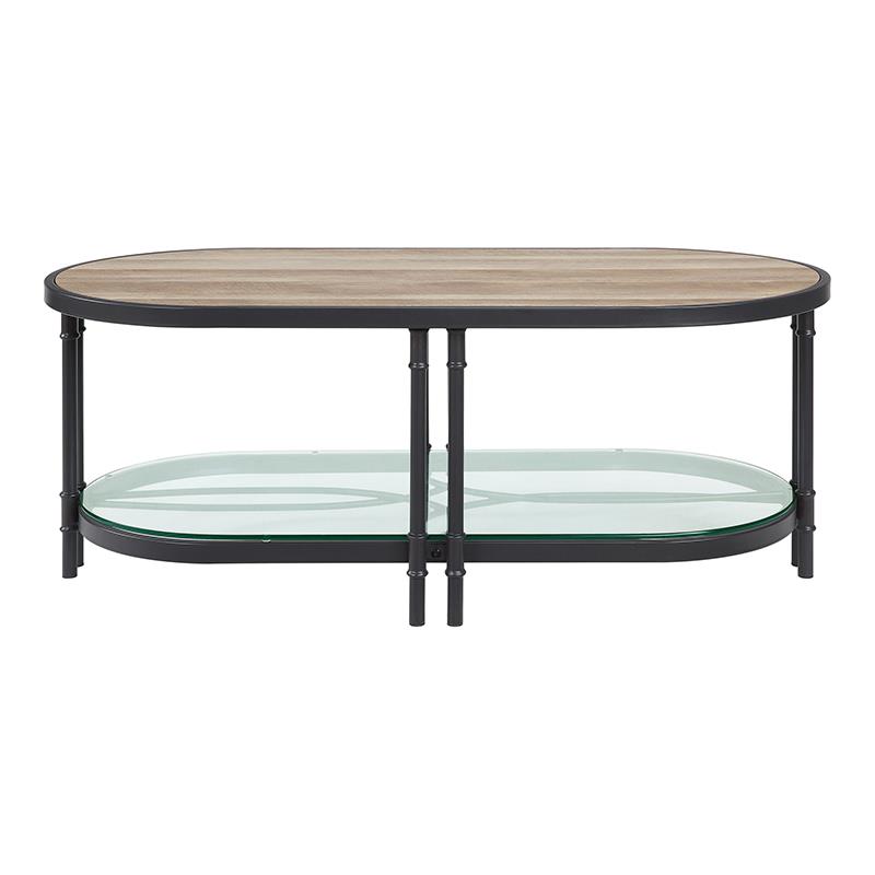 Pemberly Row Oval Wooden Coffee Table in Oak and Sandy Black