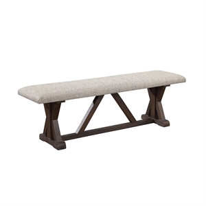 Pemberly Row Wooden Upholstered Bench in Gray Fabric and Oak