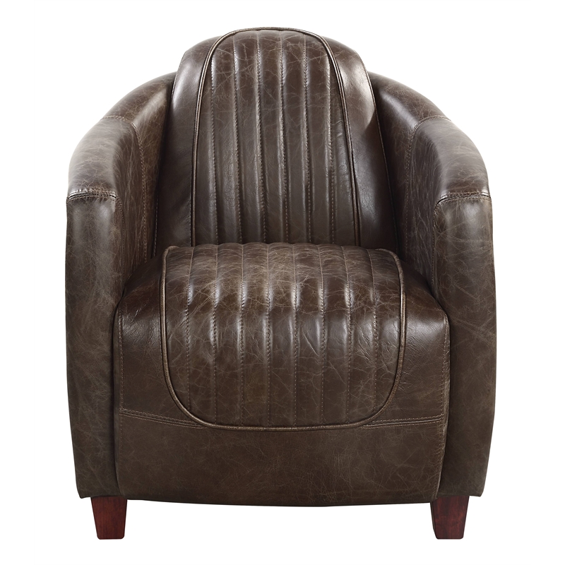Pemberly Row Upholstered Leather Chair in Antique Slate/Brown