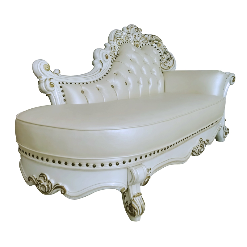 Pemberly Row Wooden Upholstered Chaise with Two Pillows in Pearl