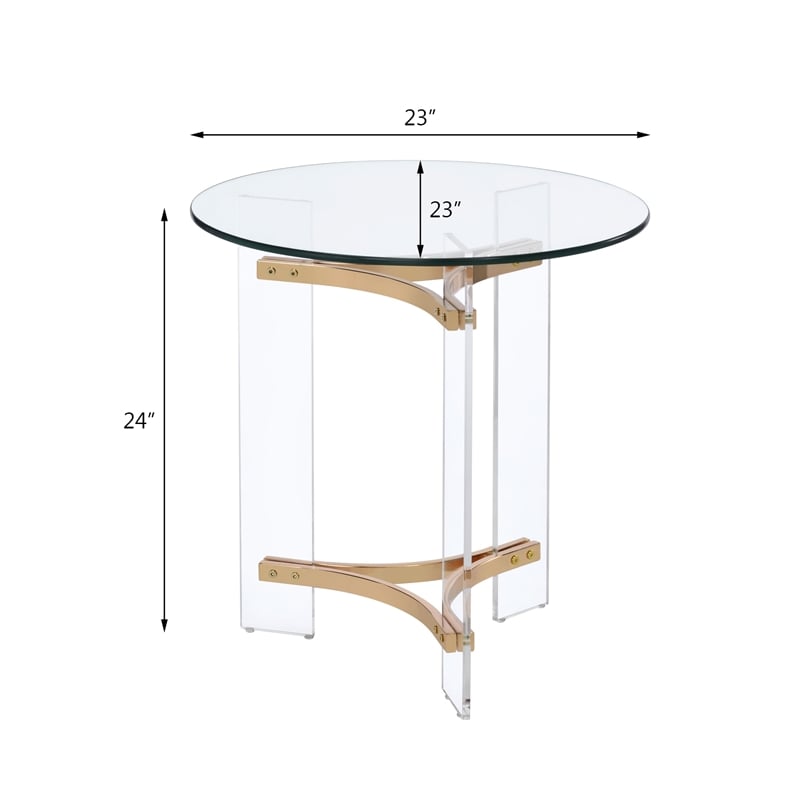 Pemberly Row Round Tempered Glass Top End Table in Clear and Gold