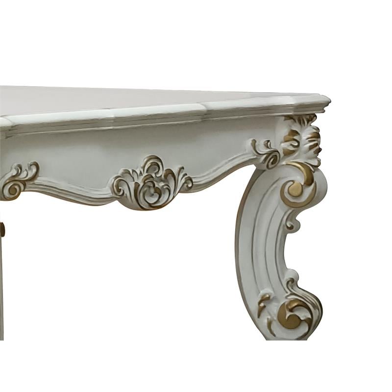 Pemberly Row Wooden Coffee Table with Scrolled Leg in Antique Pearl