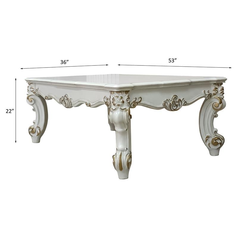 Pemberly Row Wooden Coffee Table with Scrolled Leg in Antique Pearl
