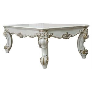 Pemberly Row Wooden Coffee Table with Scrolled Leg in Antique Pearl