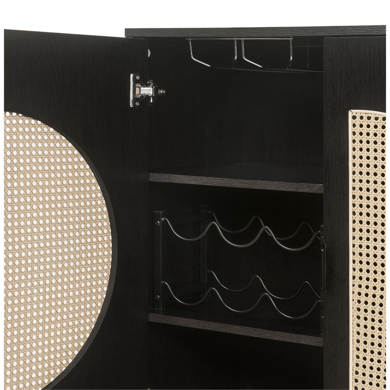 Pemberly Row 2-door Rectangular Wine Cabinet with Rattan Insert in Black