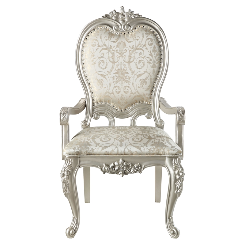Pemberly Row Nailhead Trim Fabric Upholstery Arm Chair in Champagne (Set of 2)