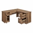 Pemberly Row Contemporary L-Shape Executive Desk in Rustic Oak
