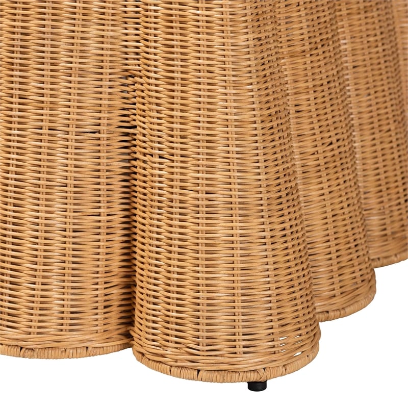 Pemberly Row Contemporary Bohemian Honey Scallop Rattan Ottoman