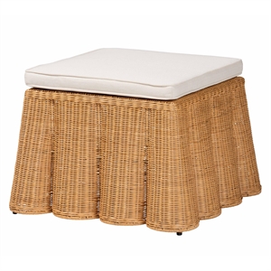 Pemberly Row Contemporary Bohemian Honey Scallop Rattan Ottoman
