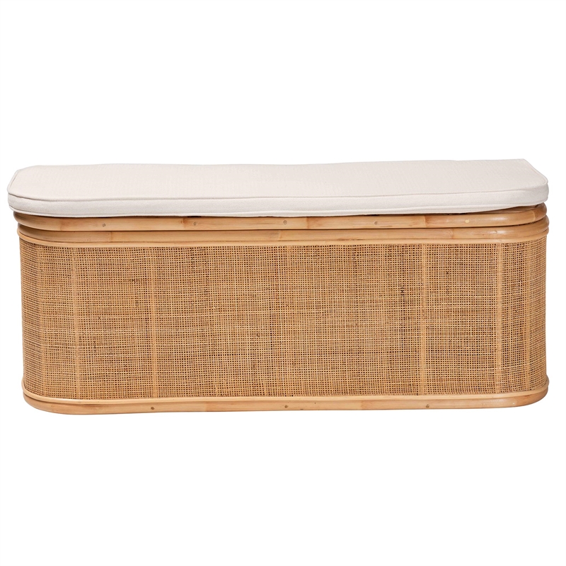 Pemberly Row Contemporary Bohemian Natural Rattan Storage Bench