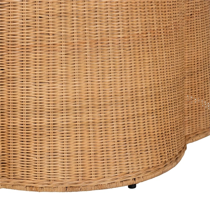 Pemberly Row Contemporary Bohemian Honey Scallop Rattan Coffee Table