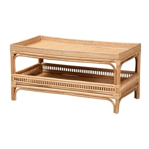 Pemberly Row Contemporary Bohemian Natural Rattan Coffee Table