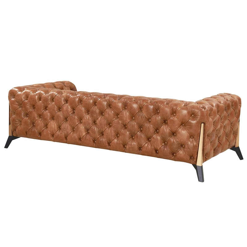 Pemberly Row Leather Tufted Chesterfield Sofa in Light Brown