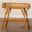 Pemberly Row Modern Bohemian Natural Rattan 2-Tier Console Table